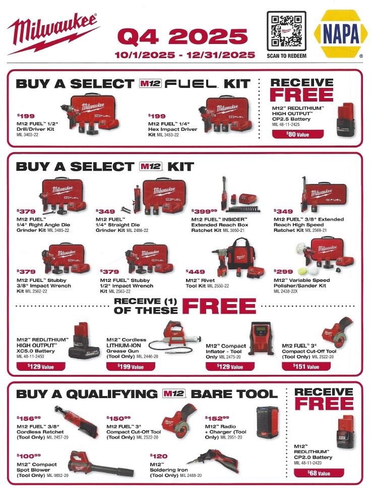 Screenshot of Milwaukee October November December 2025 Specials, open for full PDF